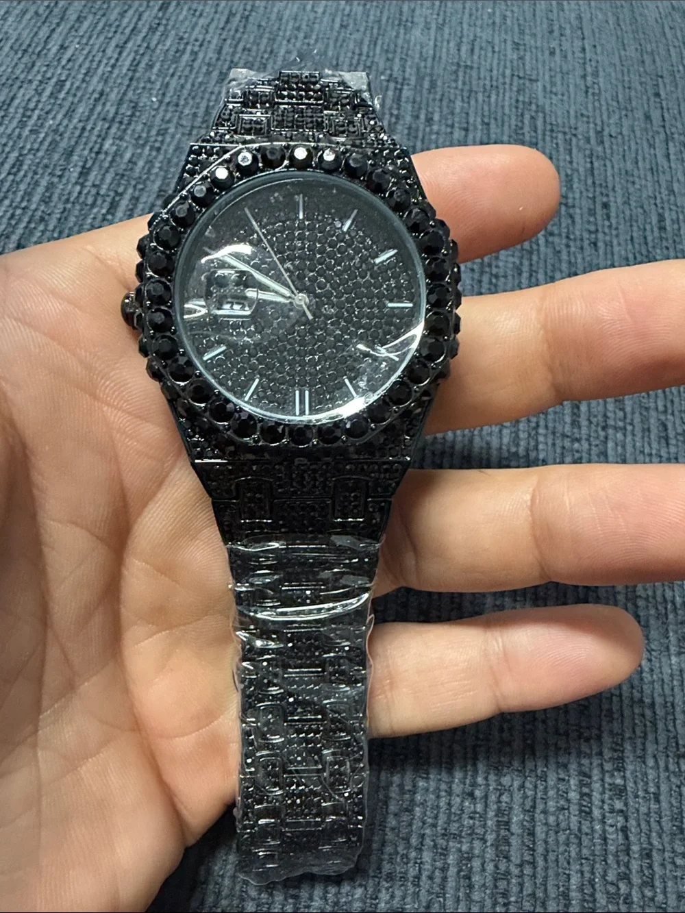 Men's Black Crystal Accent Watch - Sleek Dress Style